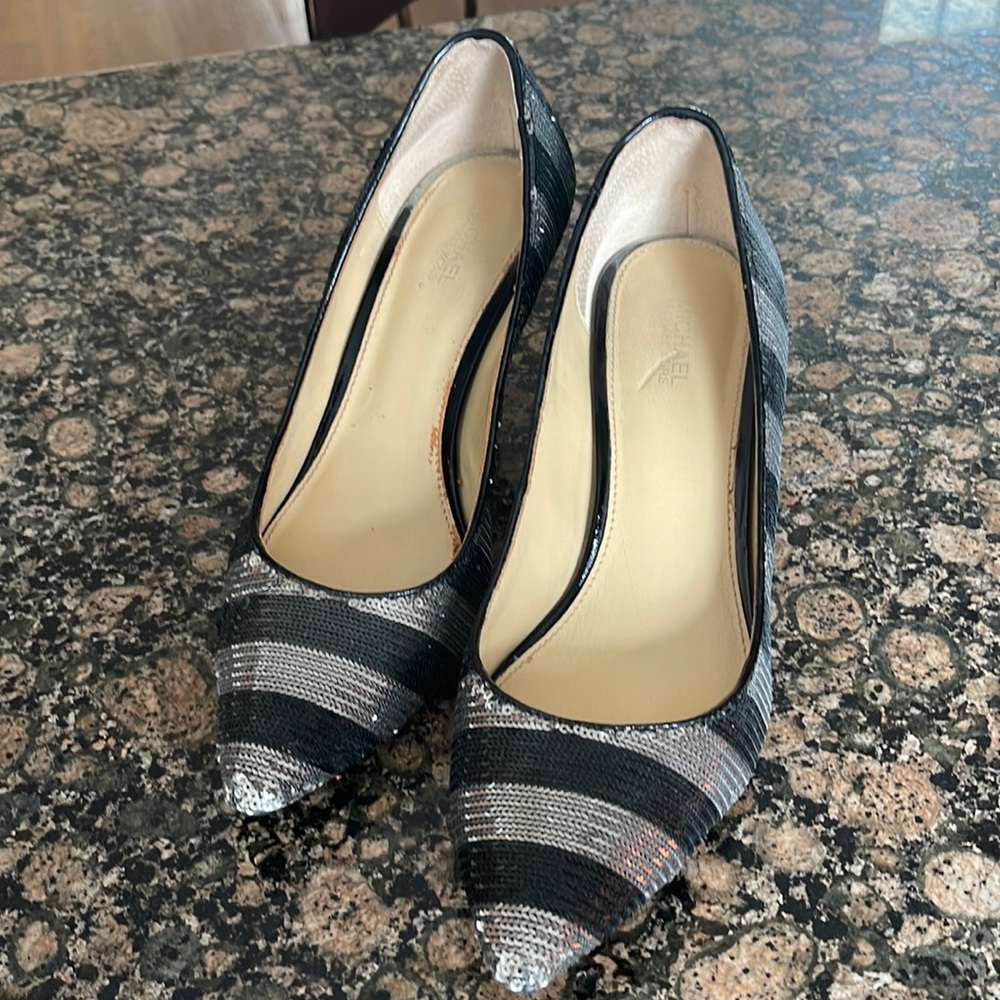 Michael Kors black and silver sparkle heels